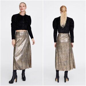 ZARA The Knit Collection Snakeskin Sequin Midi Maxi Skirt Size M